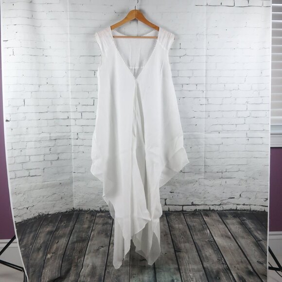 100% CAPRI WHITE LINEN SLEEVELESS V NECK HANDKERCHIEF BEACH COVER UP SIZE MEDIUM - Picture 1 of 9